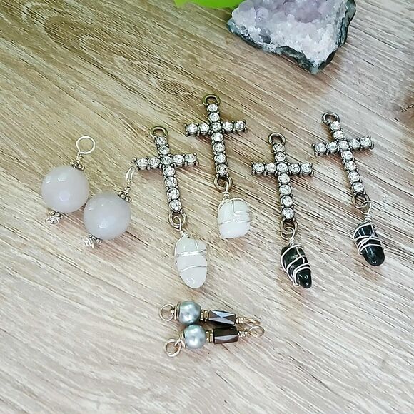 8 Piece Gemstone & Rhinestone Beaded Charm Dangles For Jewelry Making - Picture 1 of 3